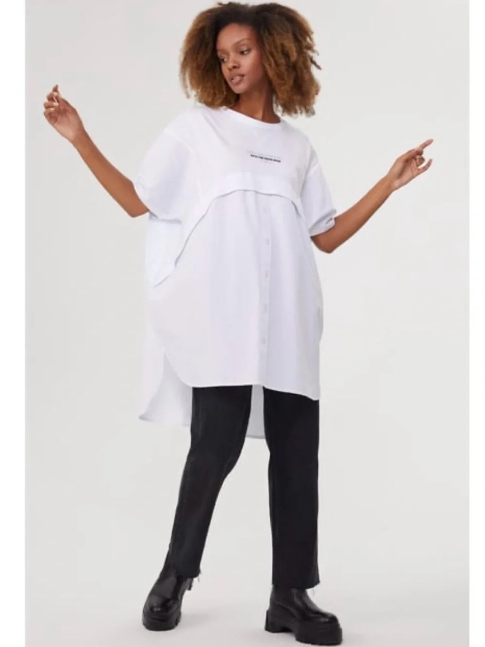 Zara White Layered Button-Front High-Low Tunic - Picture 3 of 3